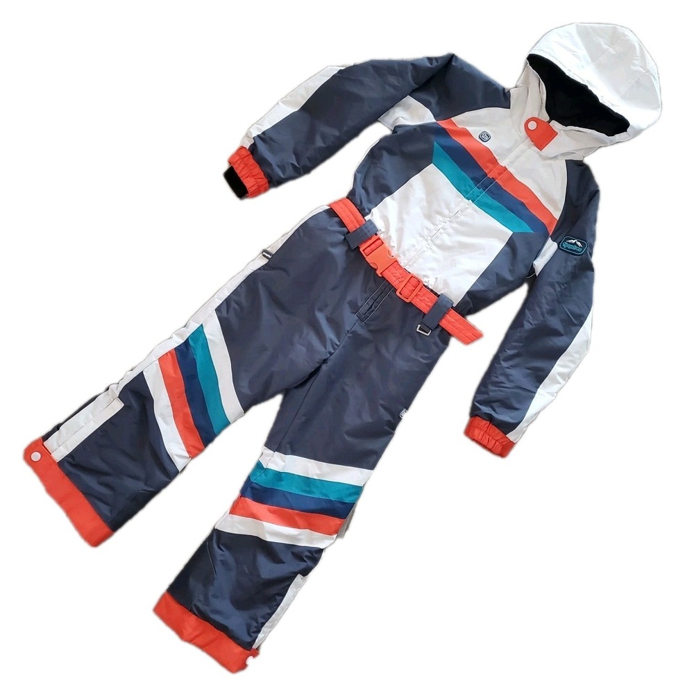 Tipsy Elves Girl's Traverse Snow Suit Size Small (6) Gray White Orange Blue Ski
